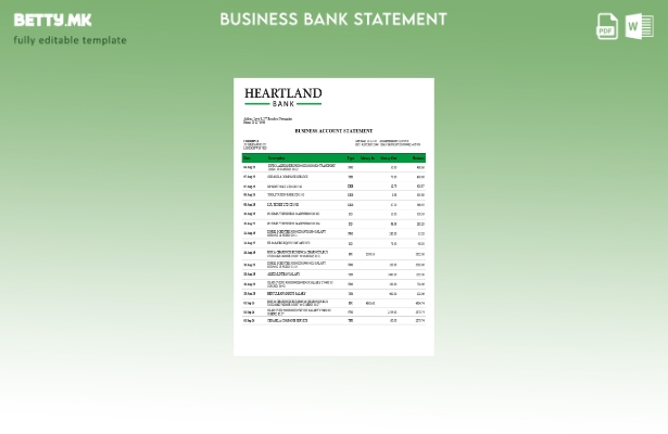 Модерен стил, шаблон за извод од банкарска сметка на фирмата „Хартленд“ во Word 